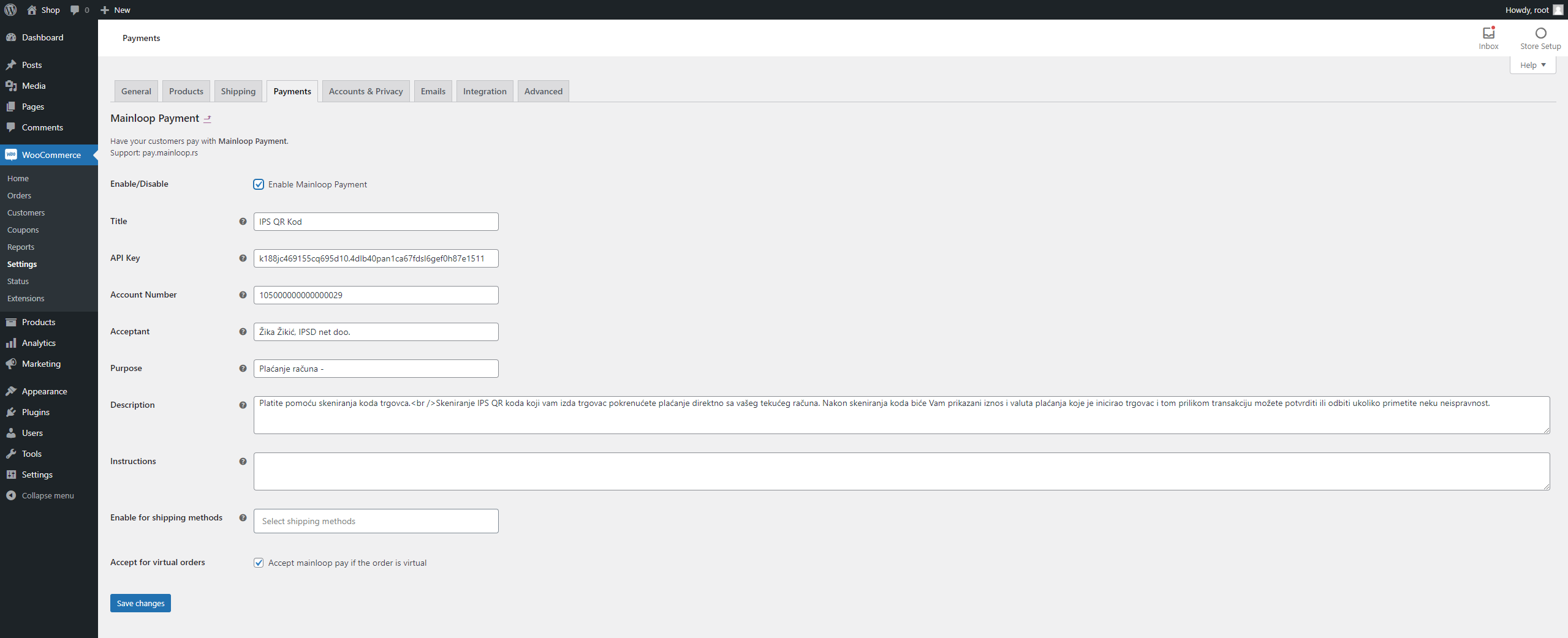 Mainloop Pay Settings